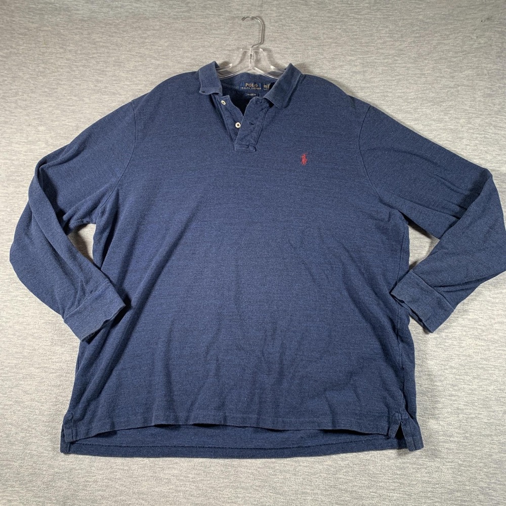 Polo Ralph Lauren Polo Shirt Mens 2XL Blue Long Sleeve Cotton Knit Classic Fit
